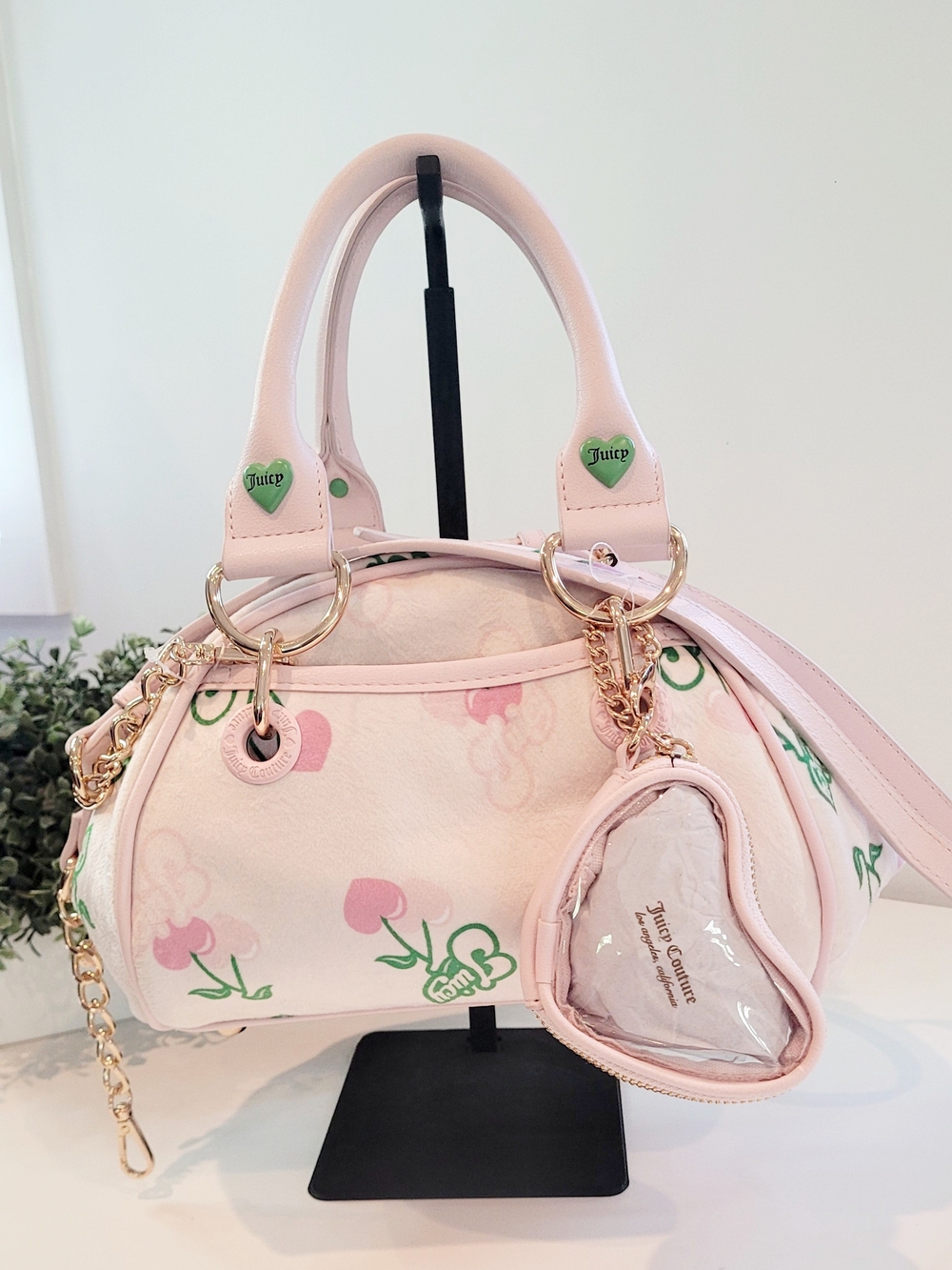 Juicy Couture Light Pink Floral Heart Charm Mini Satchel